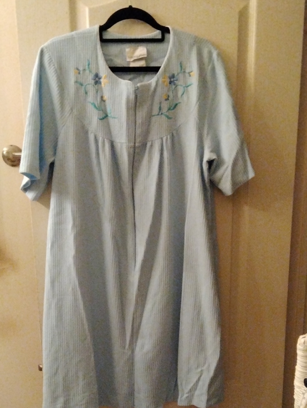 Light Blue Embroidered Button-Front Nightgown